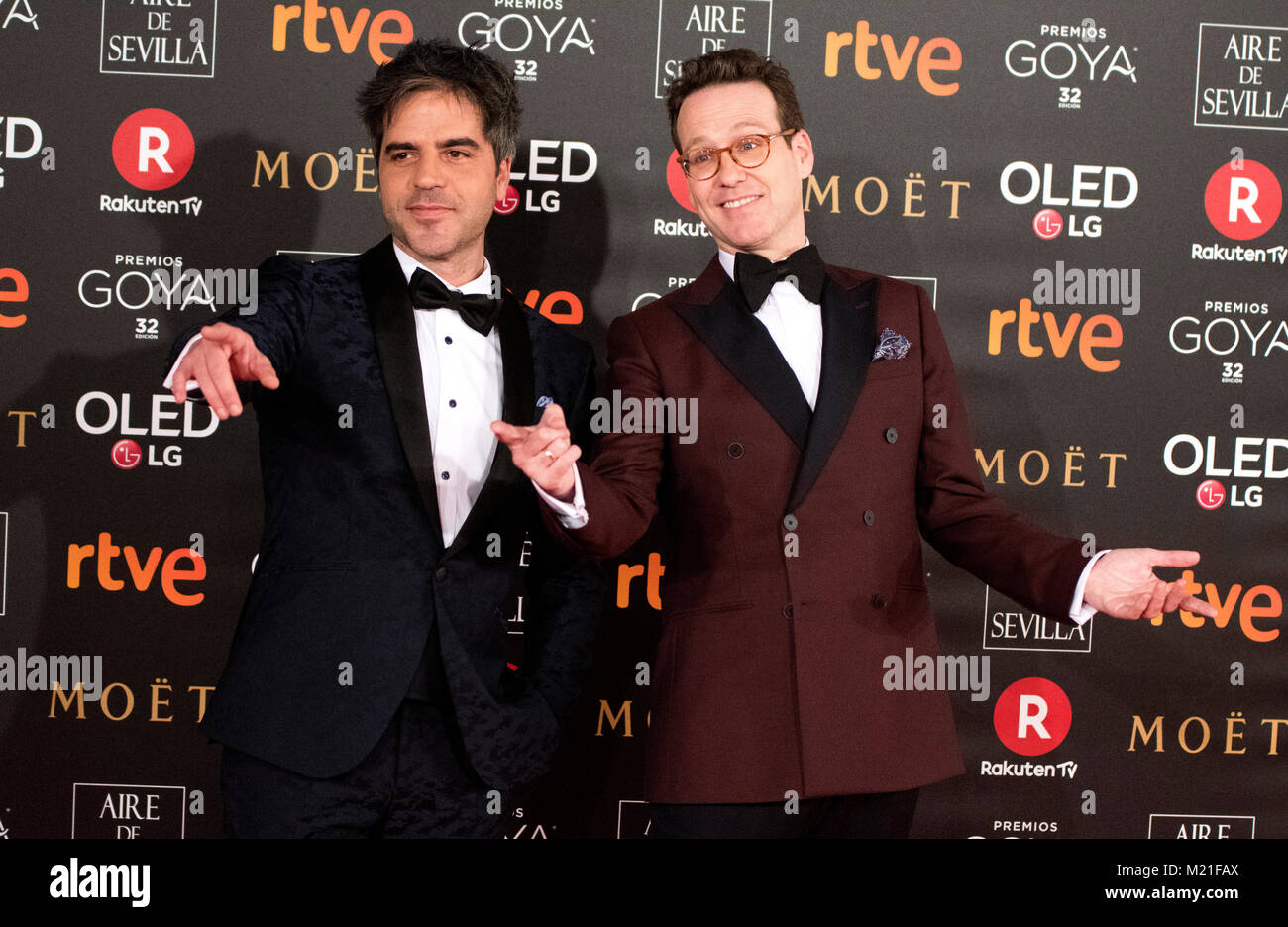 Madrid, Espagne. 3 Février, 2018. Ernesto Sevilla et Joaquin Reyes pendant le tapis rouge de l'espagnol Film Awards 'Goya' le 3 février 2018 à Madrid, Espagne. ©david Gato/Alamy Live News Banque D'Images