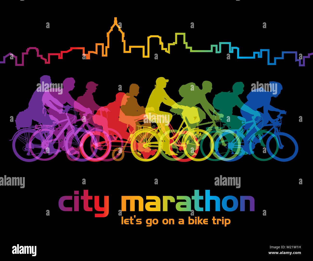 Groupe de cycliste sur le vélo autour de la ville. Vector illustration. Banque D'Images