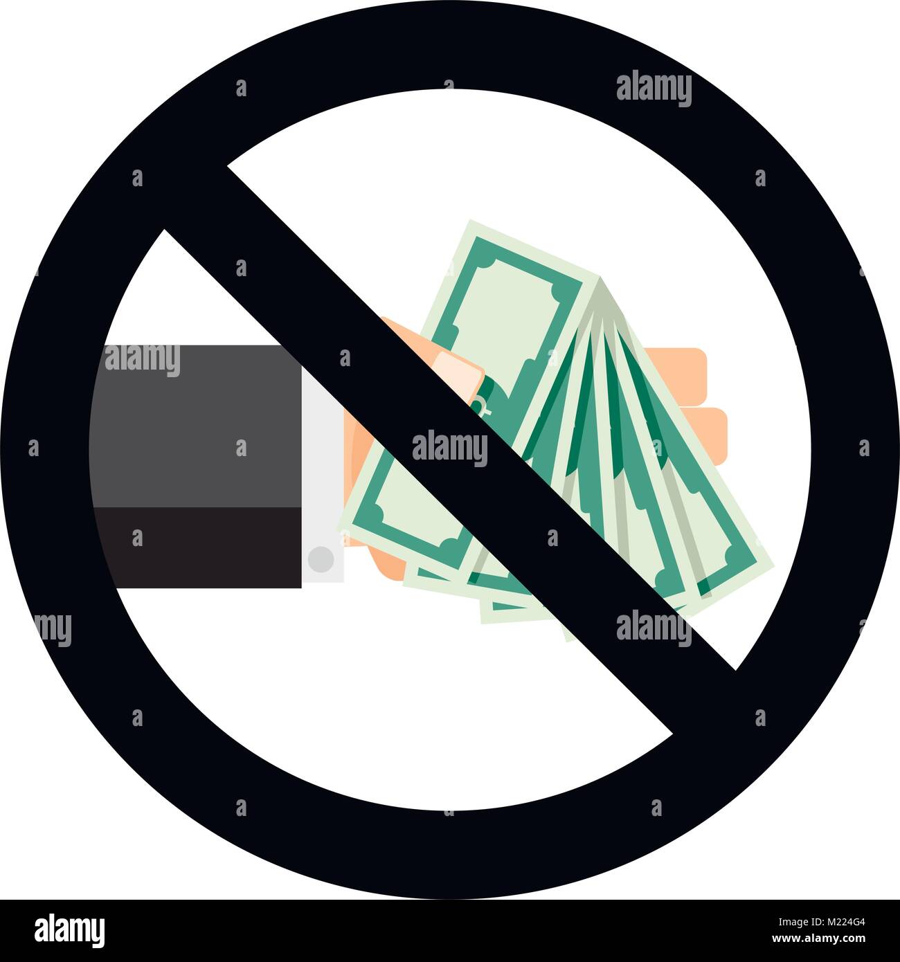Pas de trésorerie en dollars de billets, arrêter la corruption et pots-de-finances. Maintenir l'interdiction et interdit corruptibility. Vector illustration Illustration de Vecteur