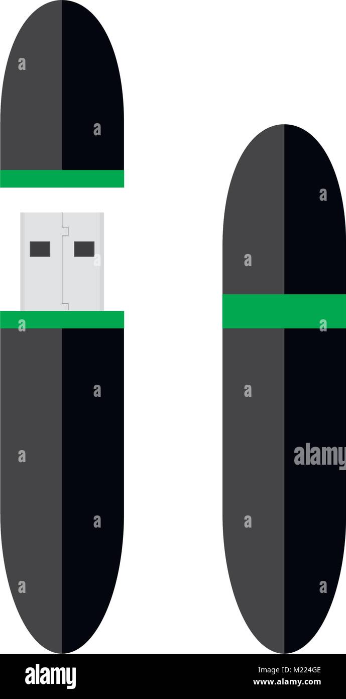 Mémoire Flash avec bouchon sur le blanc. Clé USB de stockage mémoire, accessoire USB device avec des données, vector illustration Illustration de Vecteur