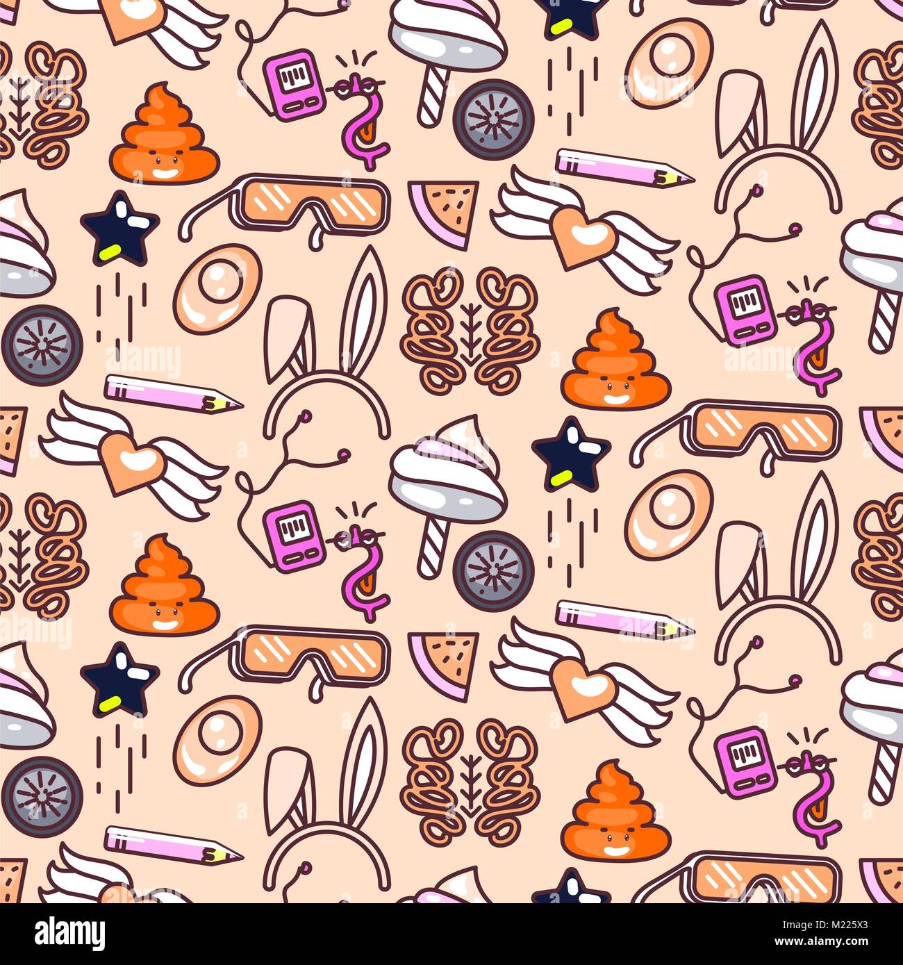 Cute doodles vector pattern transparente rose. Illustration de Vecteur