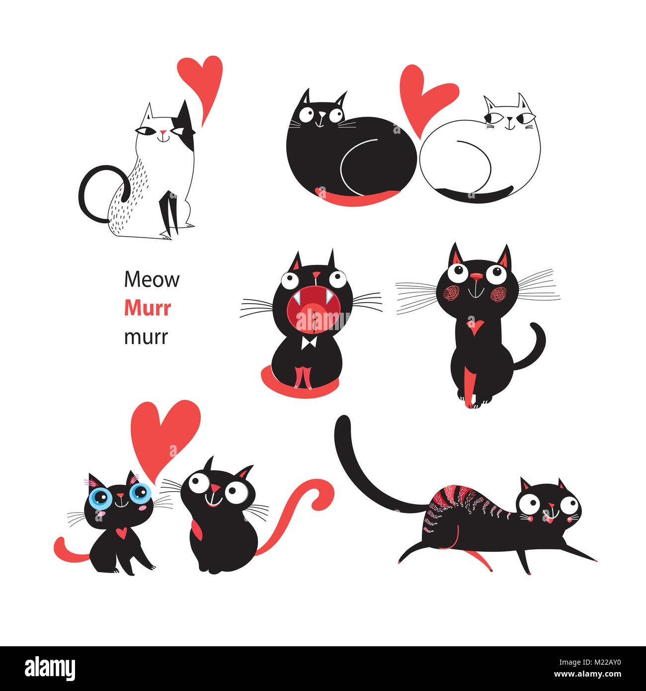 Vector set de chats amoureux sur fond blanc Illustration de Vecteur