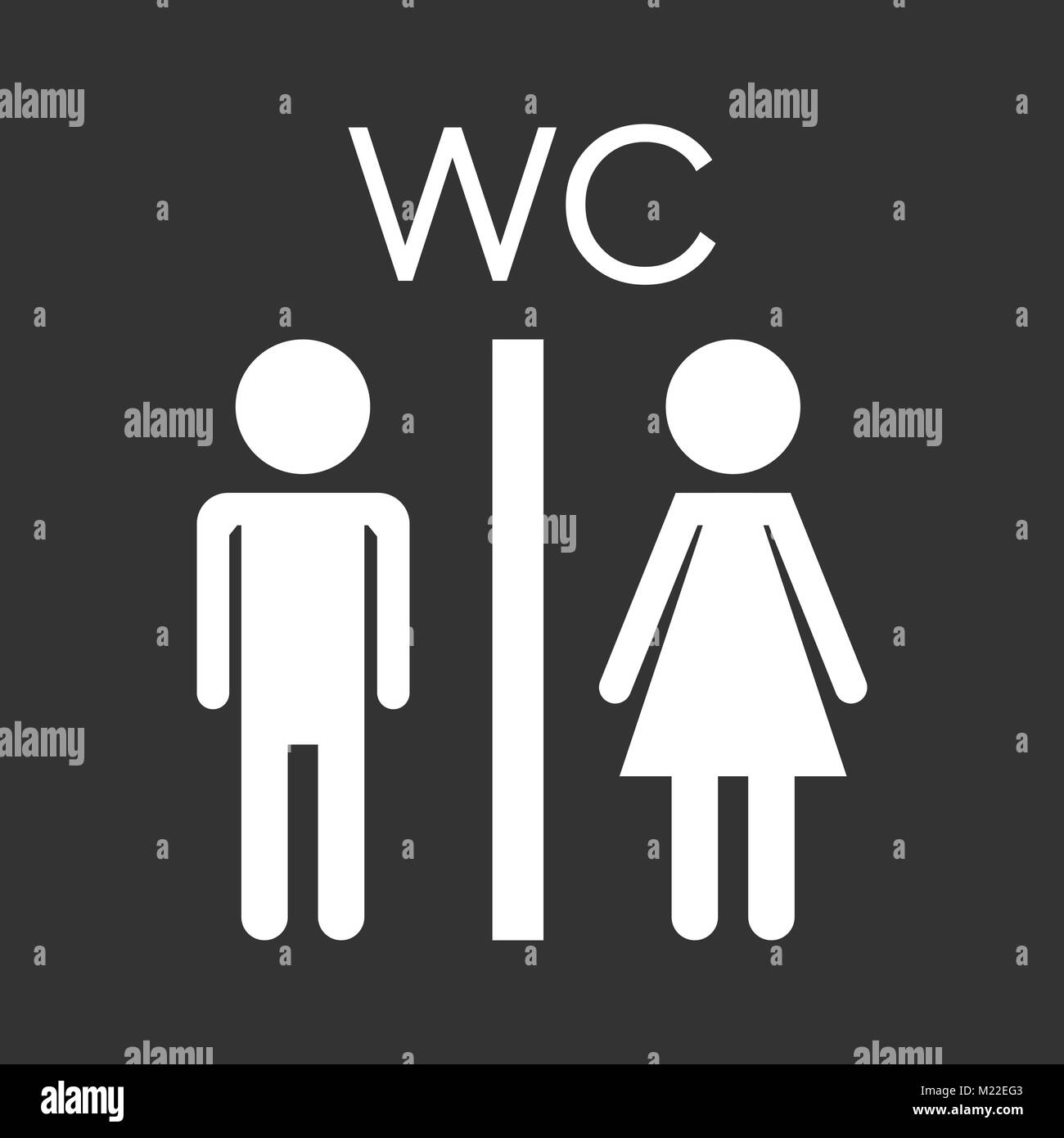 Toilettes toilettes, vecteur icône sur fond noir. L'homme moderne et télévision femme pictogramme. Symbole plat simple pour la conception de site web. Illustration de Vecteur
