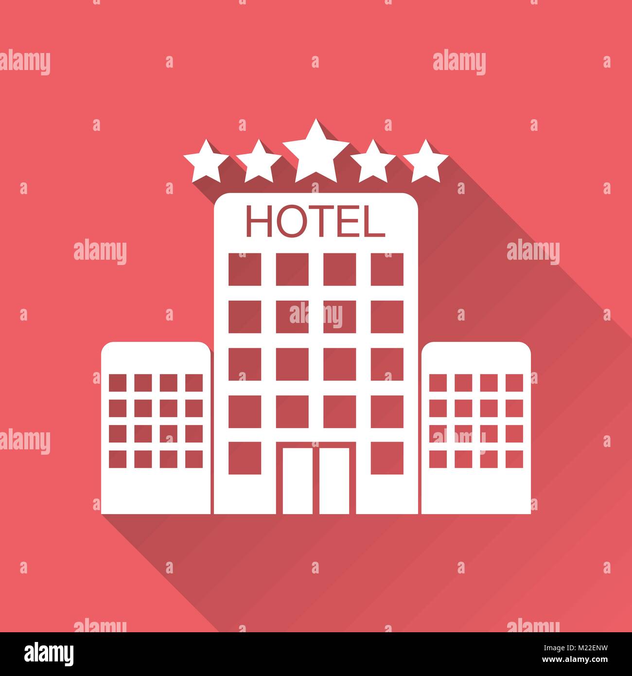 Hotel icon isolé sur fond rouge avec l'ombre. Télévision simple ...