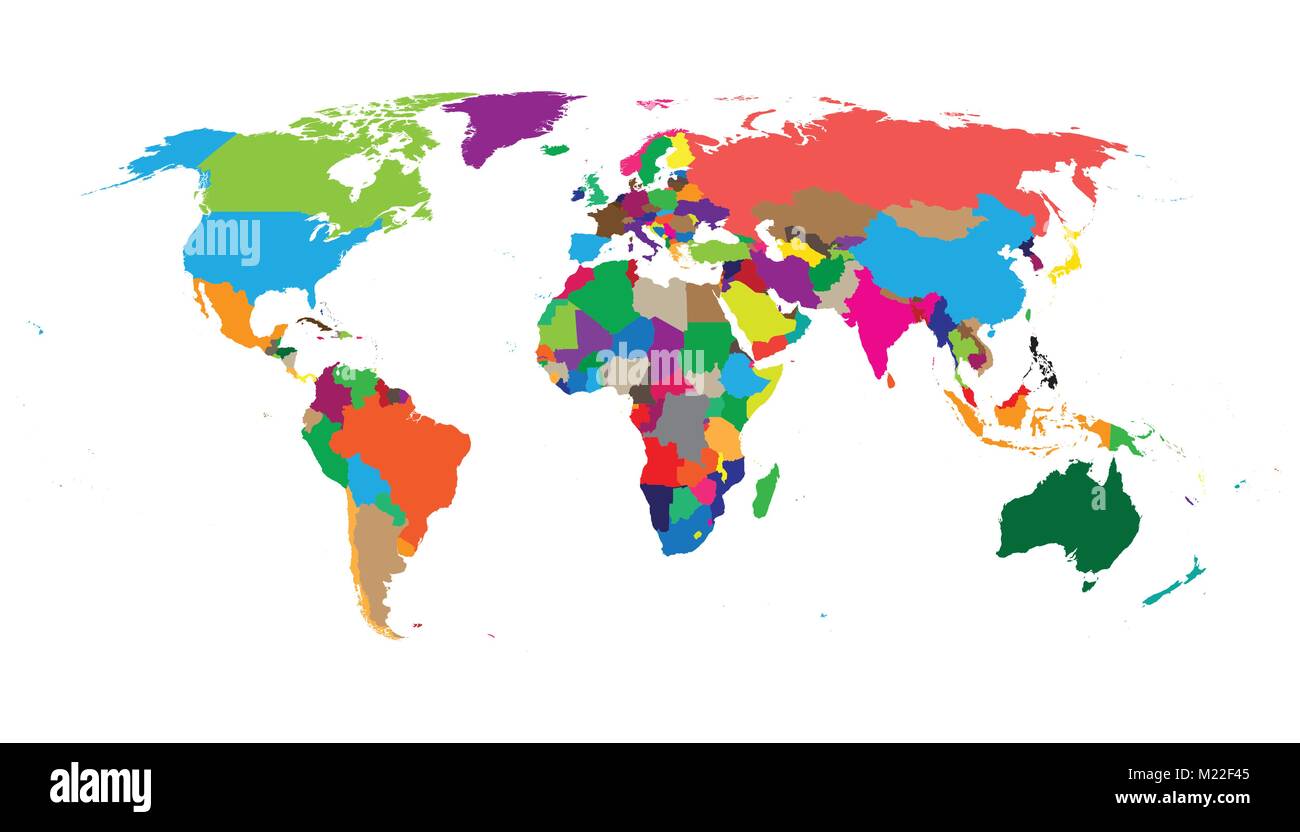 Carte du monde politique colorés en blanc isolé sur fond blanc. Carte du monde vector modèle pour site web, infographie, design. 250-504 carte du monde mauvais Illustration de Vecteur
