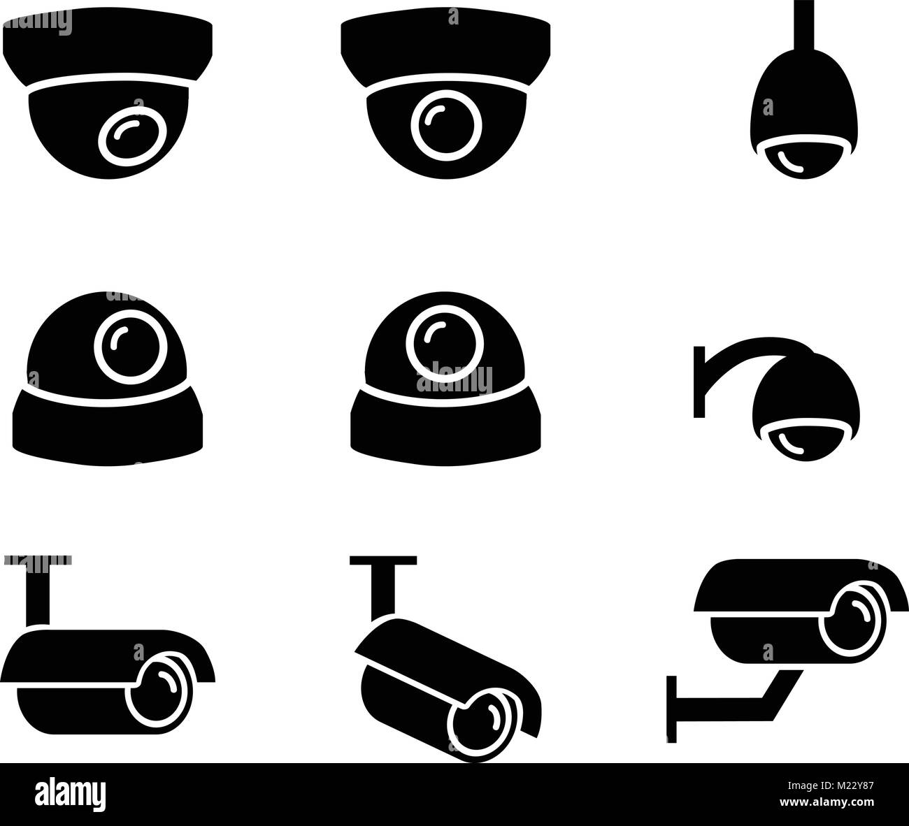 Icônes de caméra CCTV et le symbole en silhouette, vector art Illustration de Vecteur