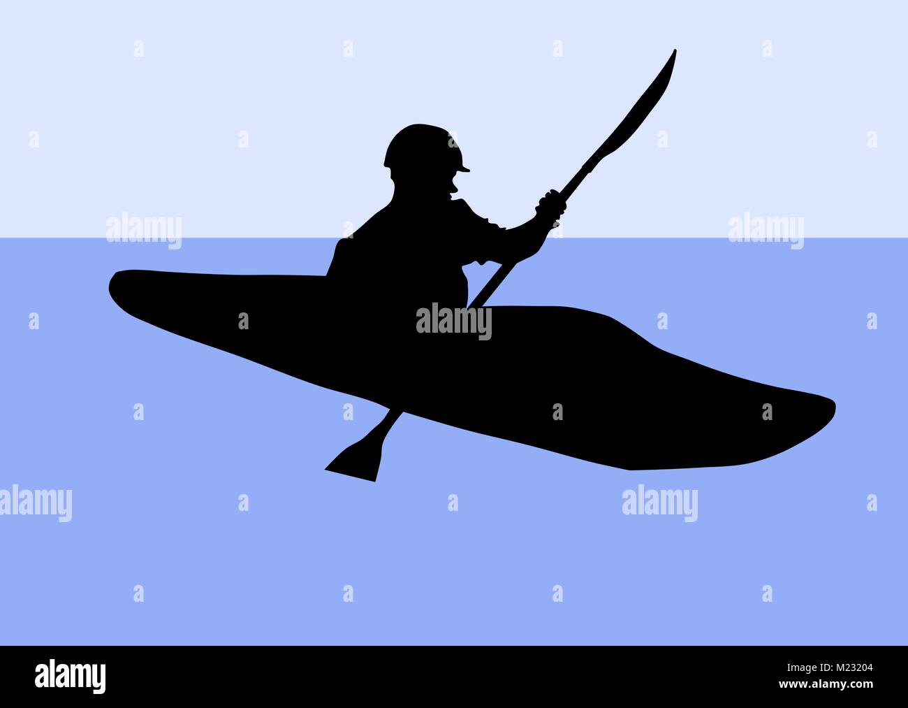Silhouette d'un kayakiste Illustration de Vecteur