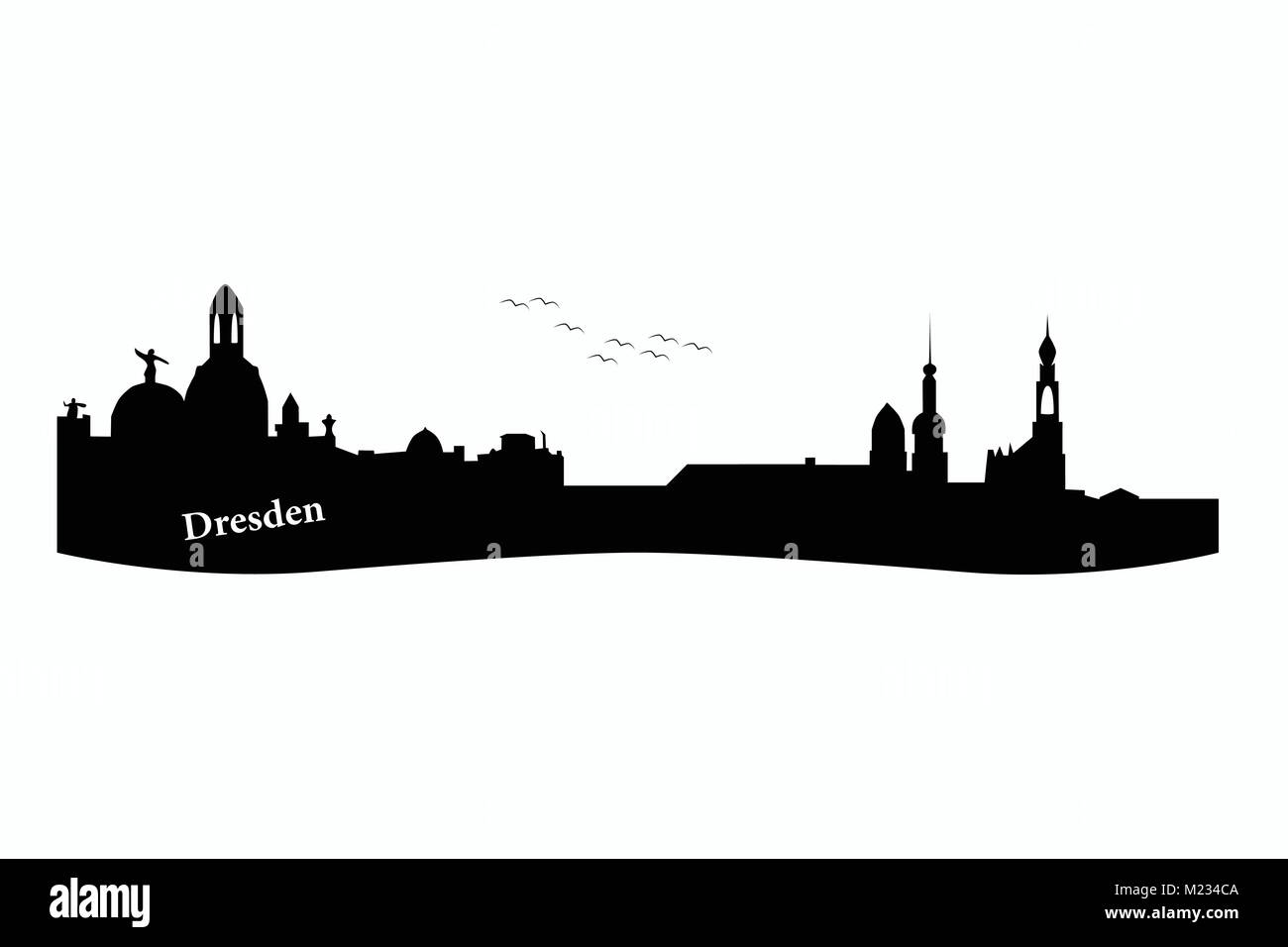 Illustration de l'horizon de la ville de Dresde, vecteur de la silhouette de rives de l'Elbe à Dresde/vue sur le paysage urbain historique de Dresde Illustration de Vecteur