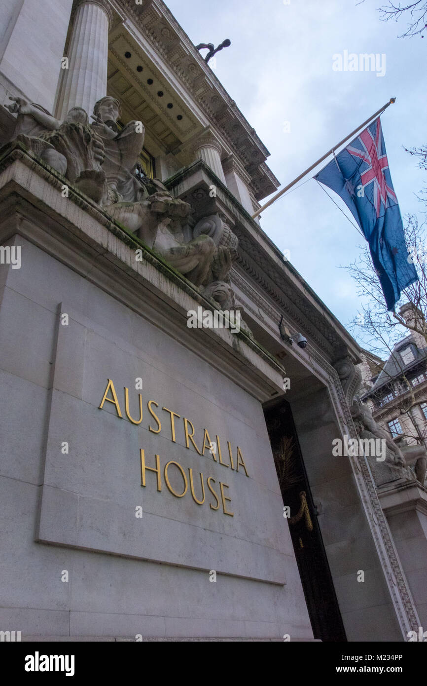 L'entrée de Austrralia House, l'ambassade d'Australie à Londres, sur le Strand. Banque D'Images