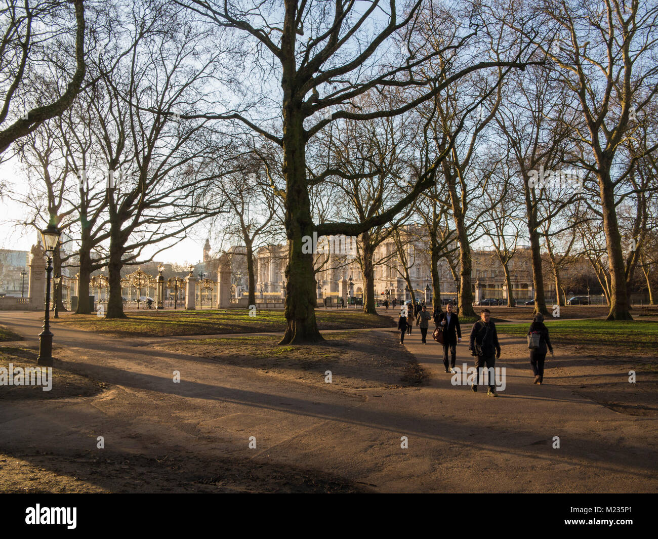 Au travail à pied par Green Park tôt le matin avec le palais de Buckingham dans l'arrière-plan Banque D'Images