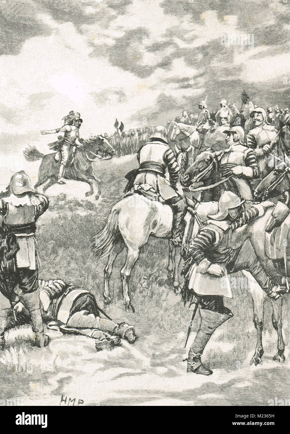 Charles I, essayant de rassembler son armée, bataille de Naseby, le 14 juin 1645 Banque D'Images