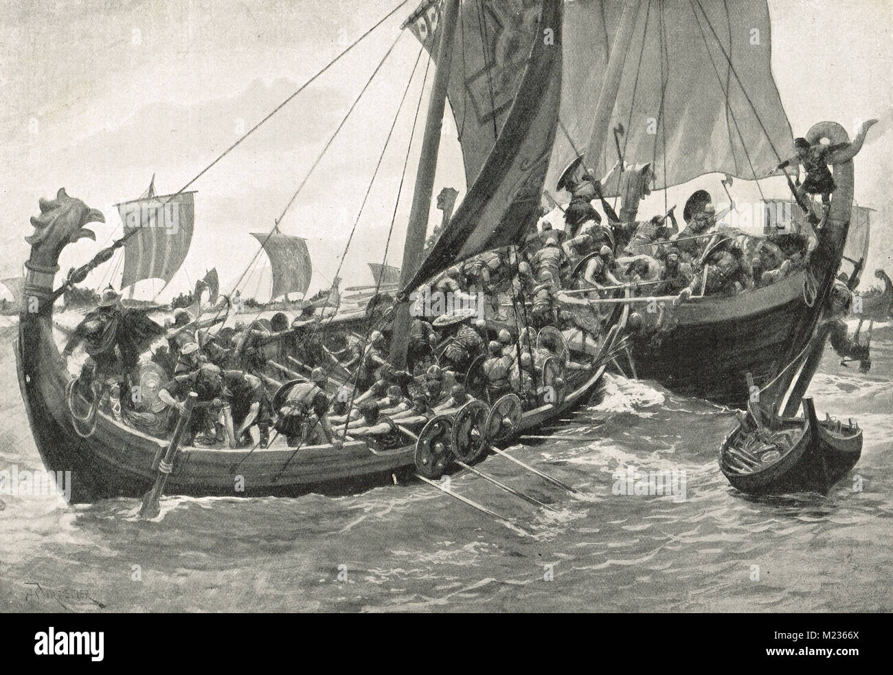 La première bataille navale, AD 897. Alfred le grand échec de la Marine les Danois Banque D'Images
