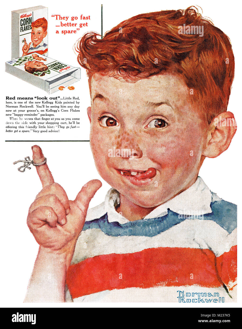1955 publicité américaine pour Kellogg's Corn Flakes, illustré par Norman Rockwell. Banque D'Images