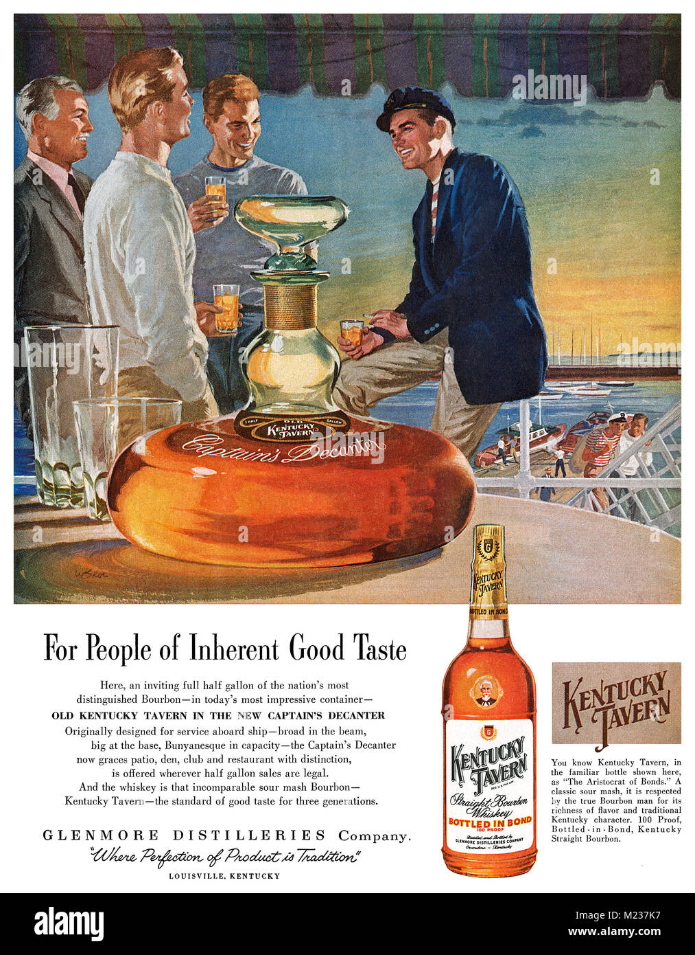 1955 publicité américaine pour la taverne du Kentucky Straight Bourbon Whiskey. Banque D'Images