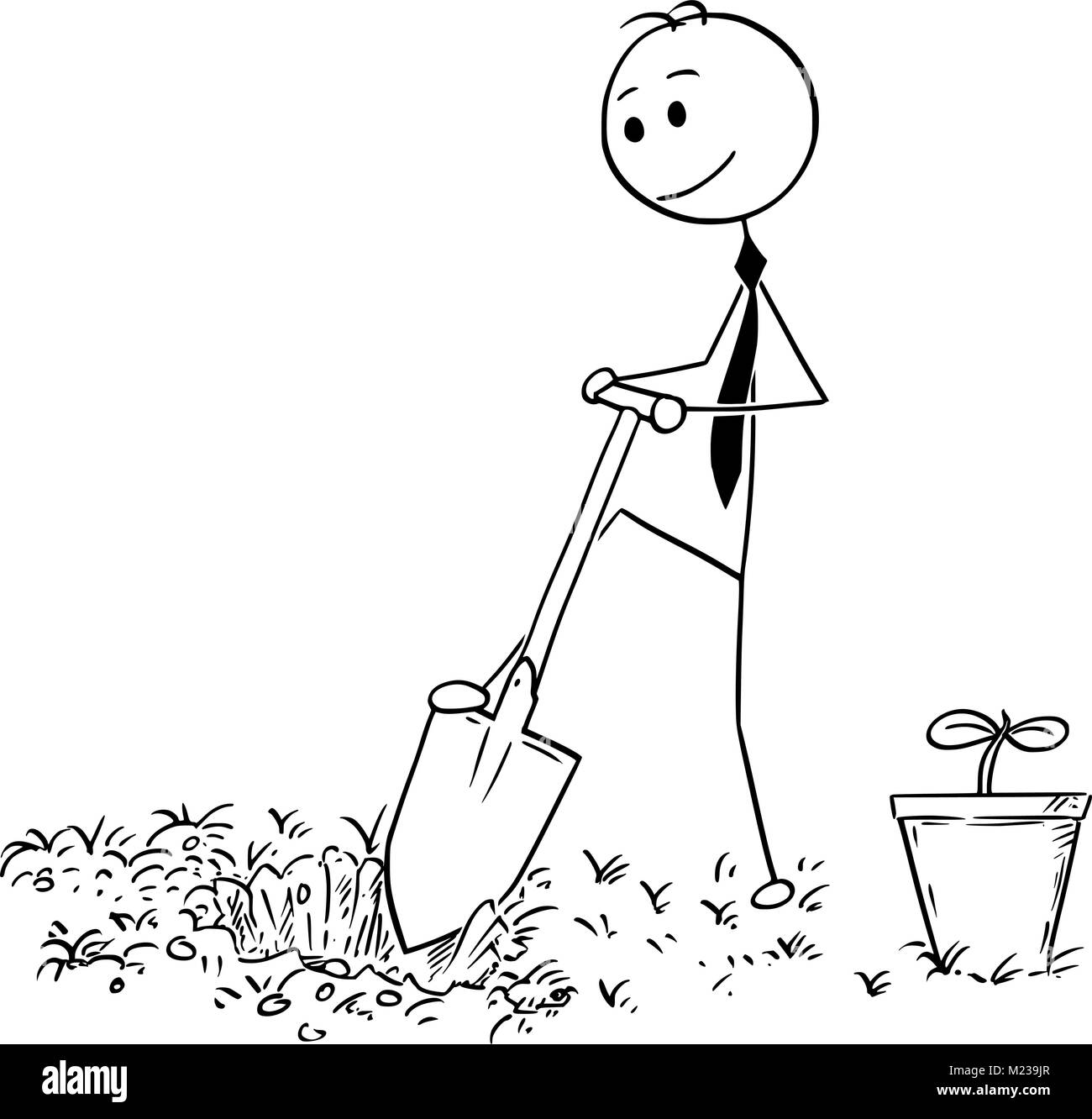 Caricature de Businessman creuser un trou pour planter Illustration de Vecteur