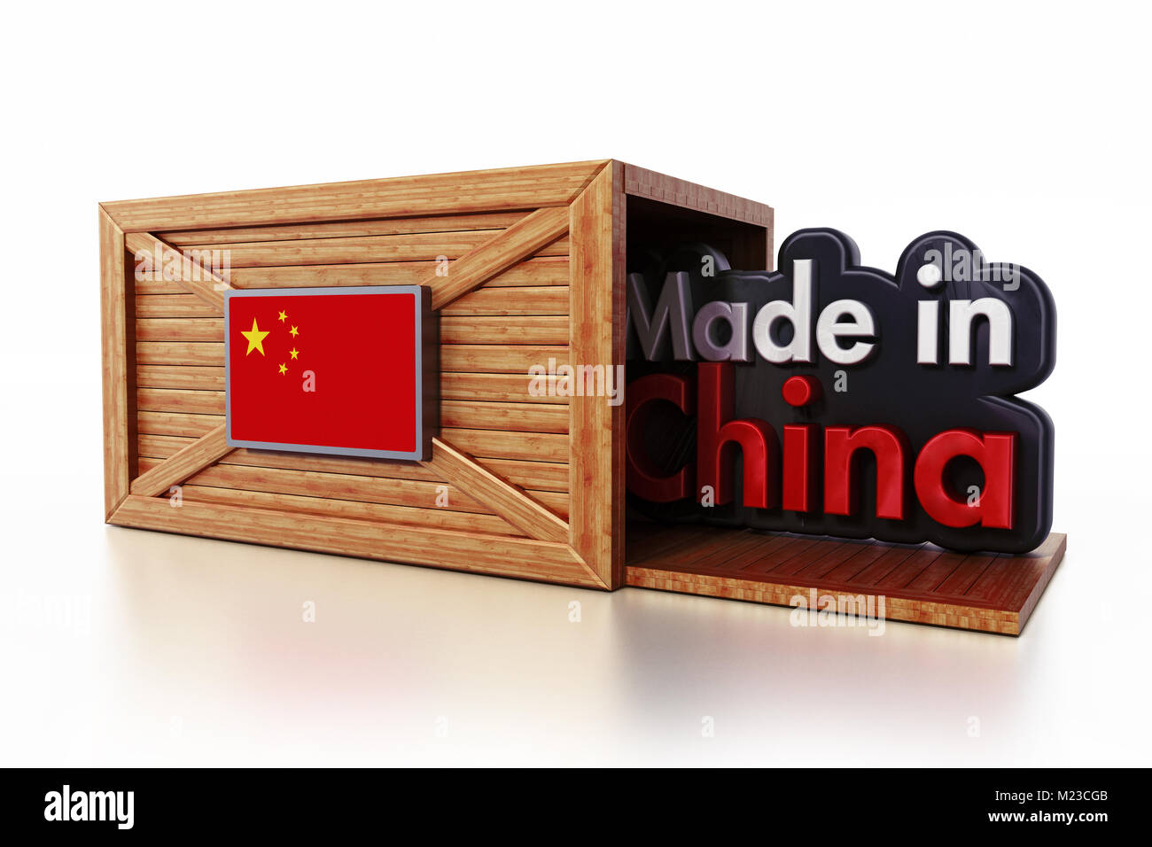 Fabriqué en Chine texte à l'intérieur de la boîte de chargement avec le drapeau de la Chine. 3D illustration. Banque D'Images