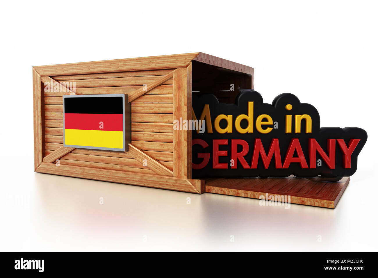 Fabriqué en Allemagne le texte à l'intérieur de la boîte de chargement avec drapeau allemand. 3D illustration. Banque D'Images