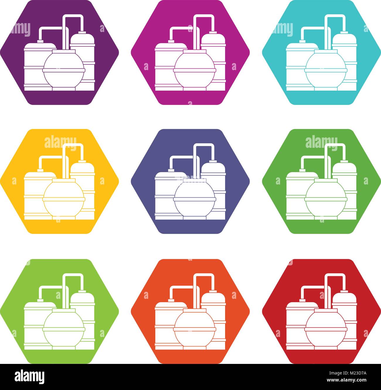 Les réservoirs de stockage de gaz de l'hexaèdre couleur icon set Illustration de Vecteur