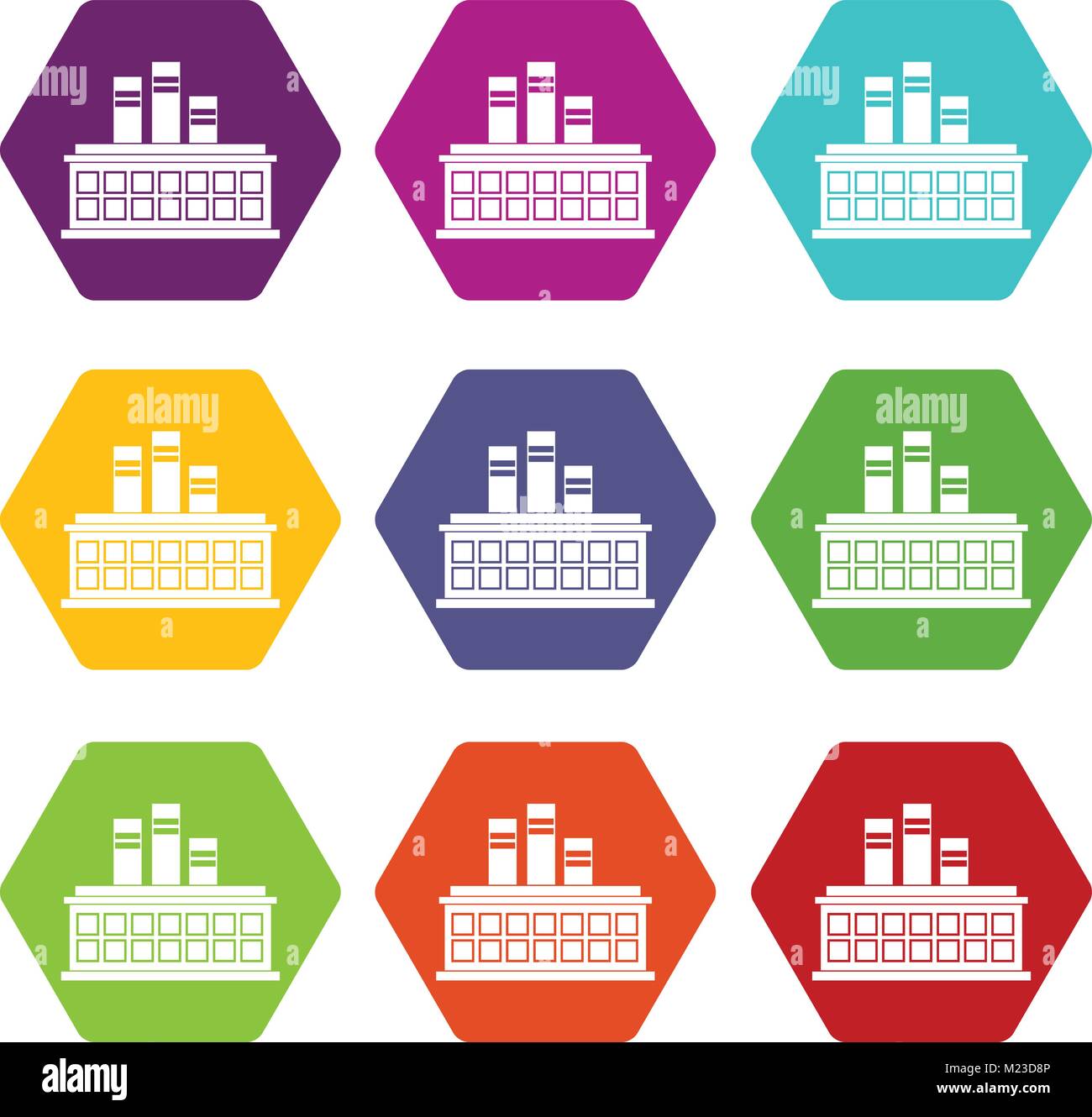 Raffinerie de pétrole de l'hexaèdre couleur icon set Illustration de Vecteur