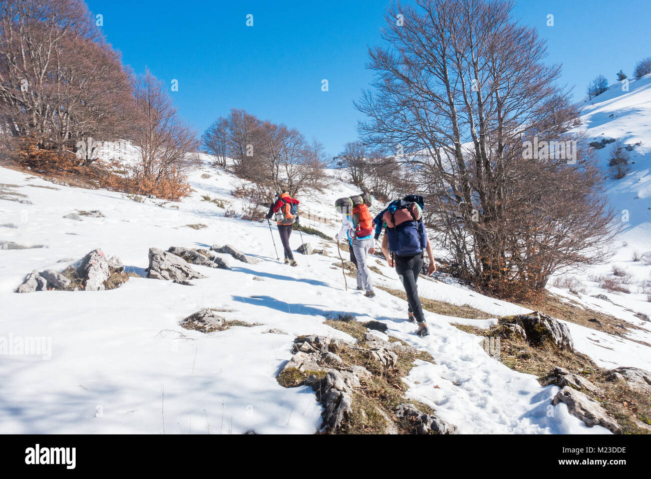 Trekking montagne neige Banque D'Images