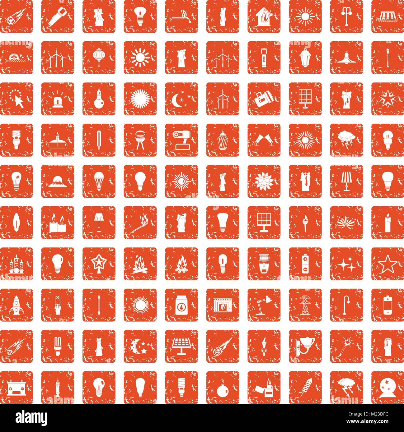 100 light source icons set grunge orange Illustration de Vecteur