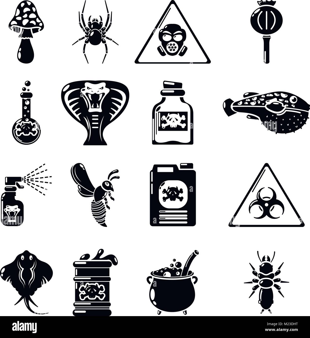 Danger Toxique Poison icons set, le style simple Illustration de Vecteur