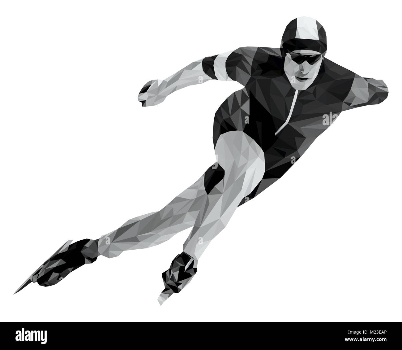 La patineuse de patinage de vitesse de l'athlète en noir et blanc poly bas Banque D'Images
