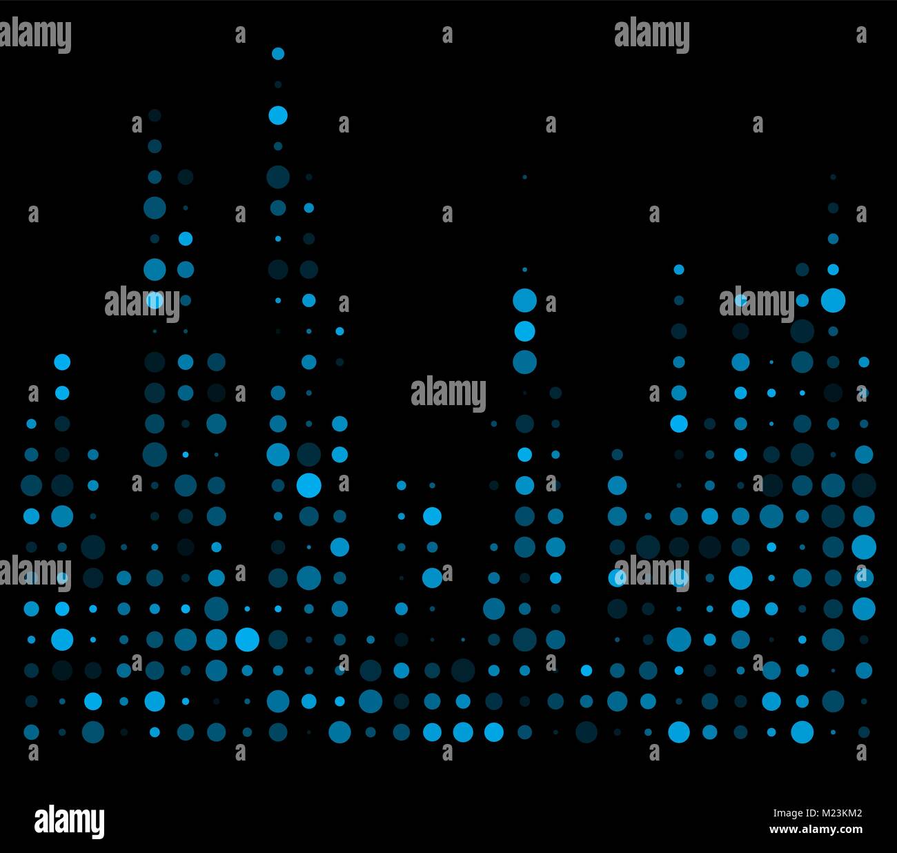 Blue dotted égaliseur, symbole de l'onde sonore isolé sur fond noir Illustration de Vecteur