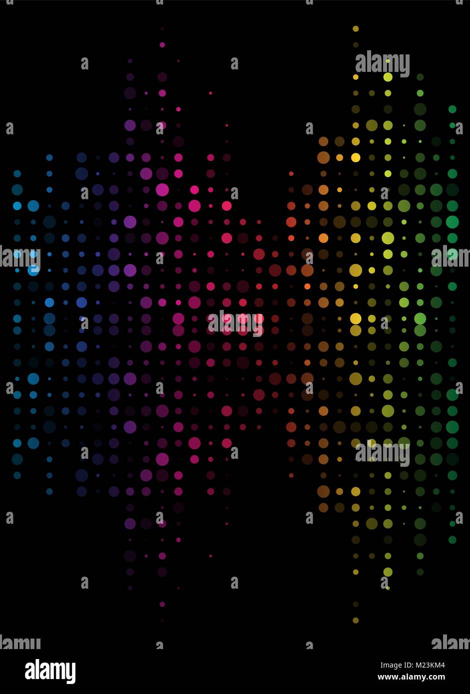 Onde sonore en pointillé, l'égaliseur en couleur arc-en-ciel isolé sur fond noir Illustration de Vecteur