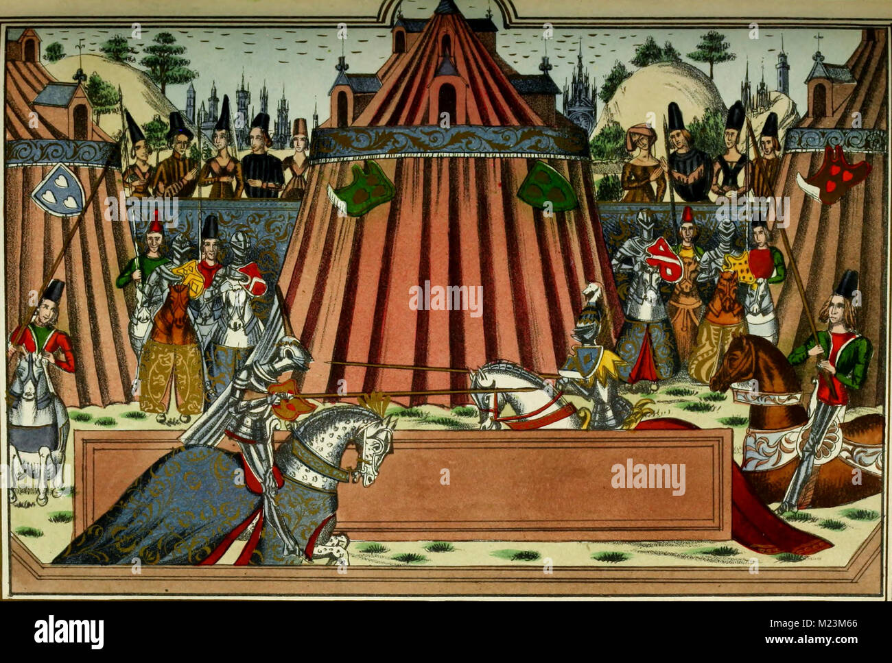 Tournoi organisé à l'Ingelvere près de Calais où trois chevaliers français défendre les listes pour trente jours contre tout venant d'Angleterre, et d'ailleurs Banque D'Images