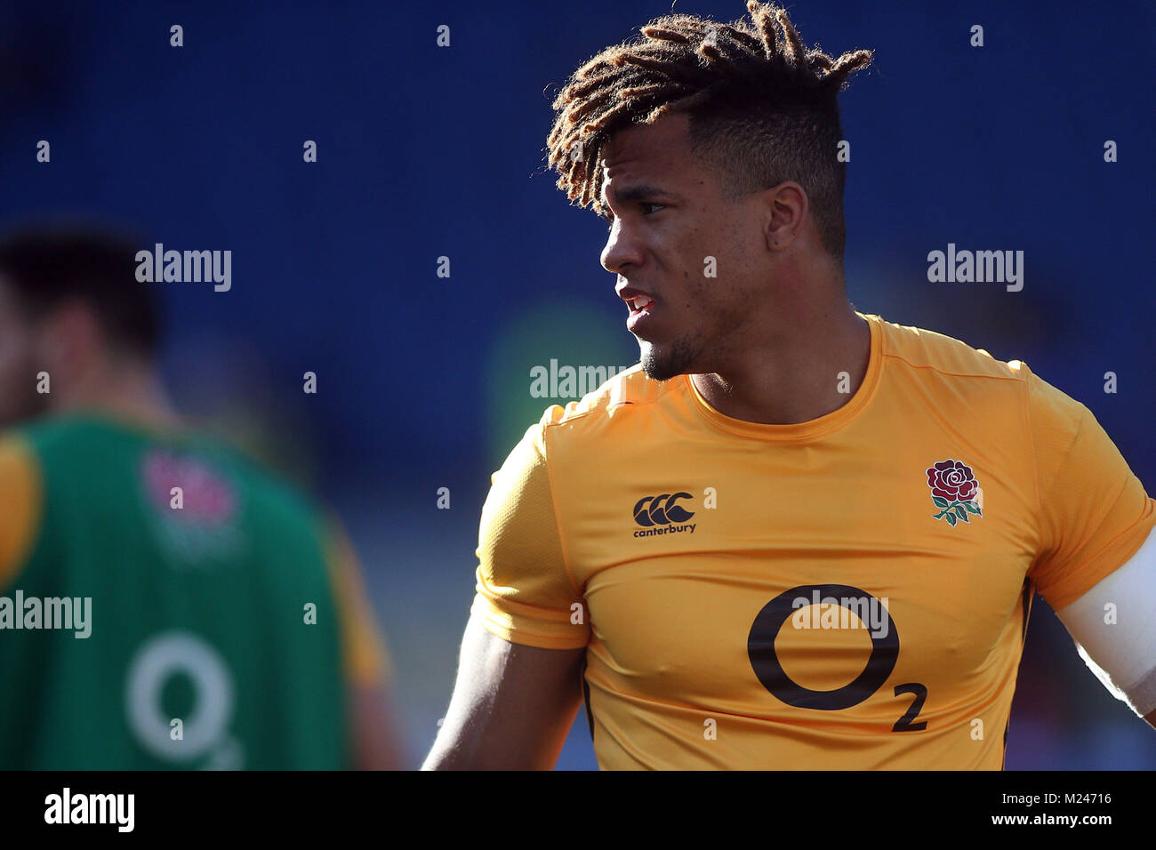 04.02.2018. Stadio Olimpico, Rome, Italie. Tournoi des Six Nations 2018. L'Italie contre l'Angleterre.Anthony Watson en action pendant le match Italie contre l'Angleterre au Stadio Olimpico à Rome. Banque D'Images