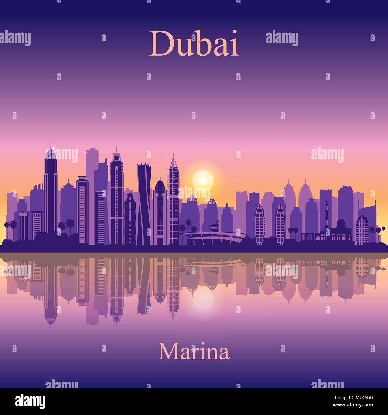 La Marina de Dubaï City skyline silhouette background, vector illustration Illustration de Vecteur