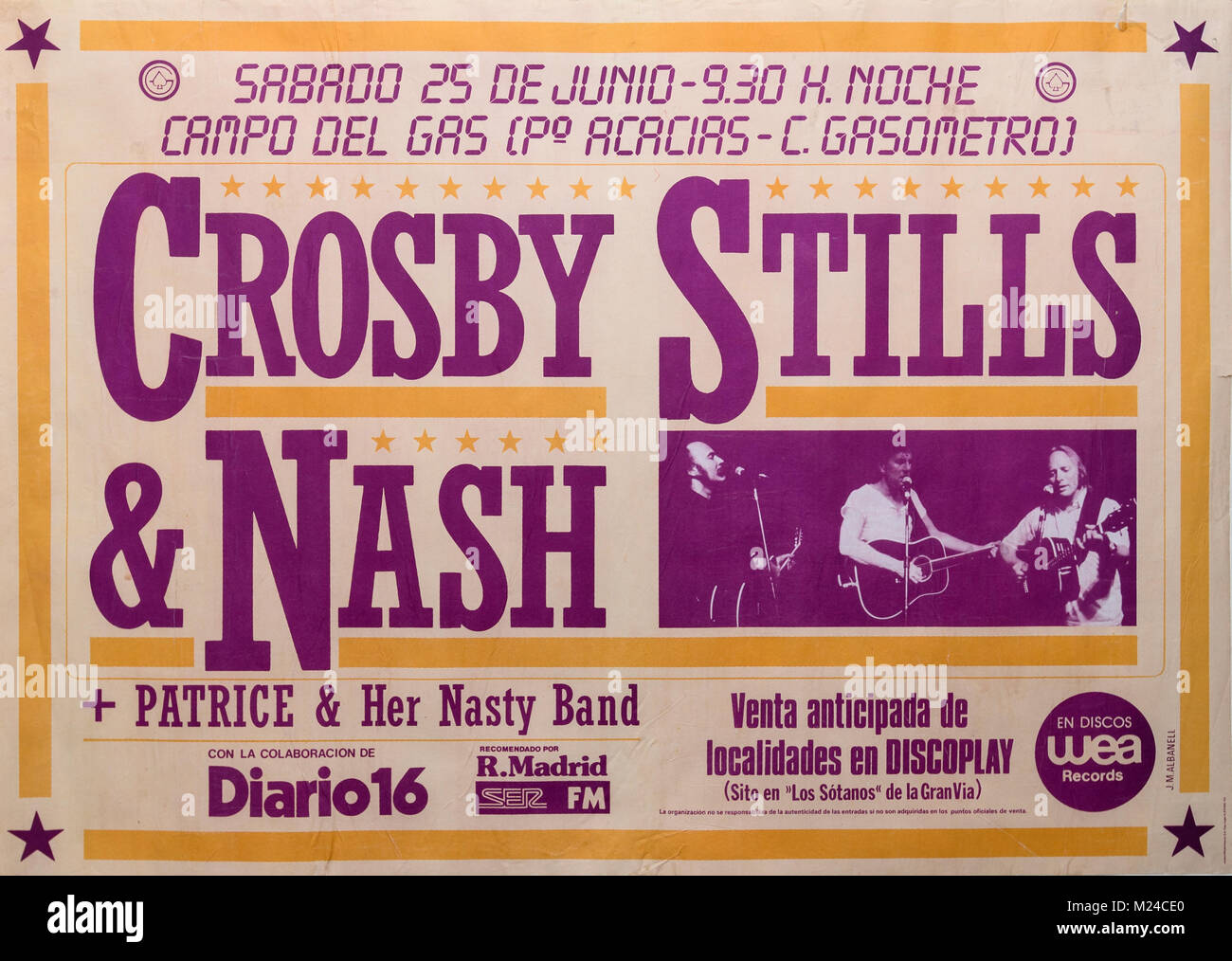 Crosby, Stills & Nash en concert, Madrid, 1983. Les concerts de musique ancienne Banque D'Images