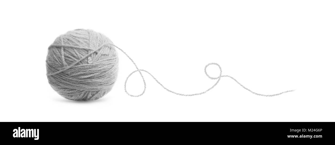 Balle de laine gris fils fil isolé sur fond blanc Banque D'Images