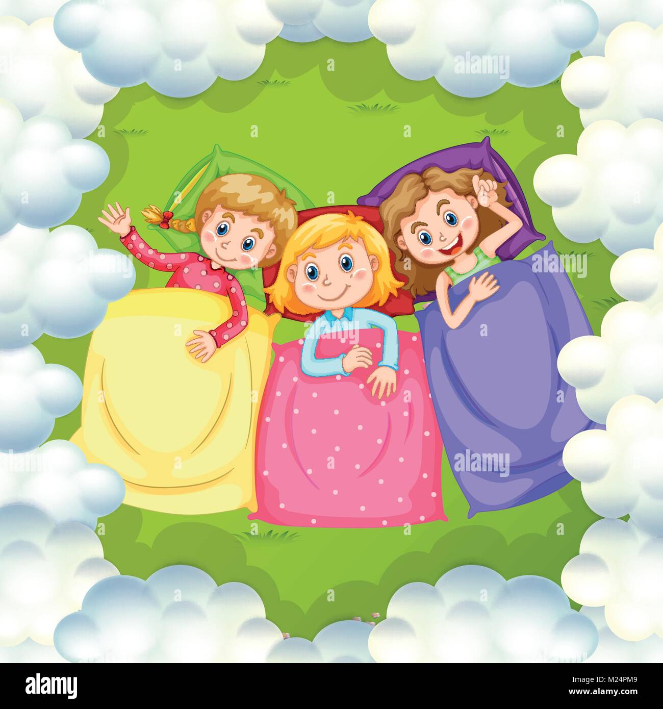 Trois jeunes filles de dormir sur l'herbe illustration Illustration de Vecteur