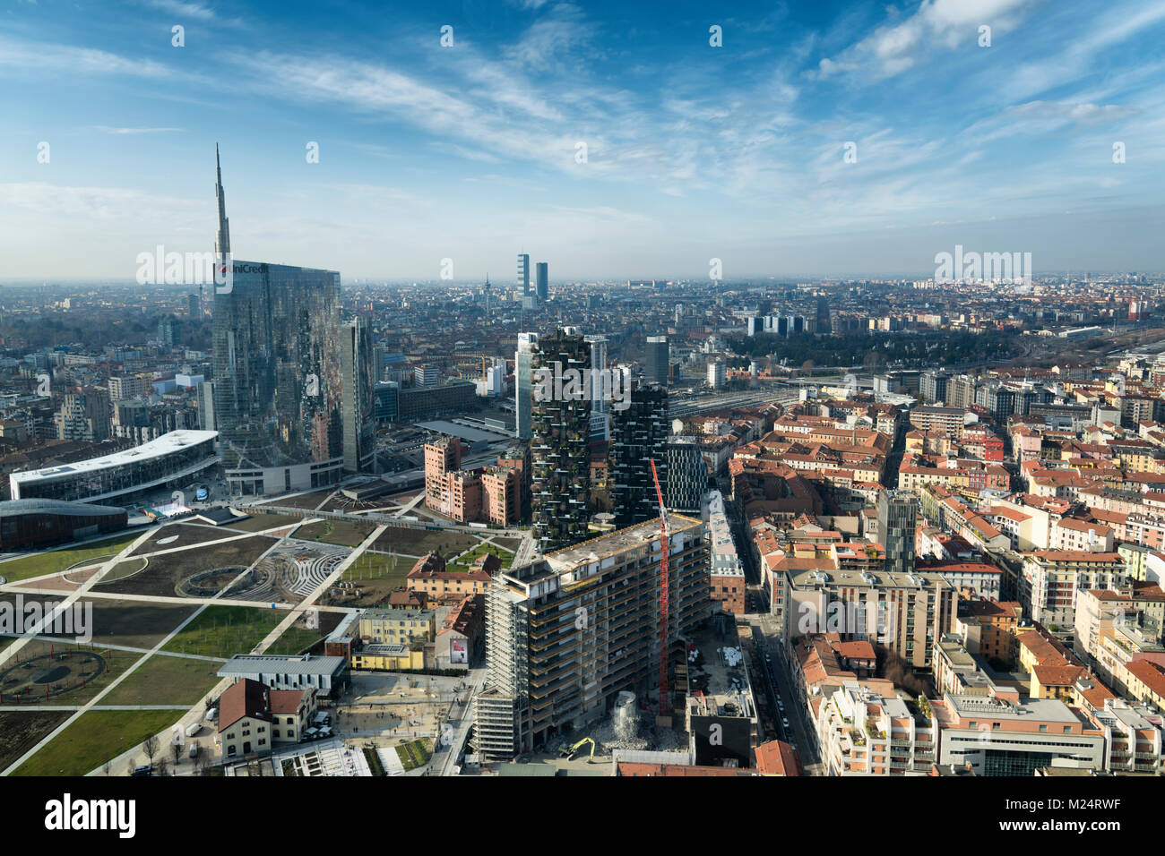 Et point de vue sur les toits de Milan Porta Nuova quartier des affaires en Italie Banque D'Images