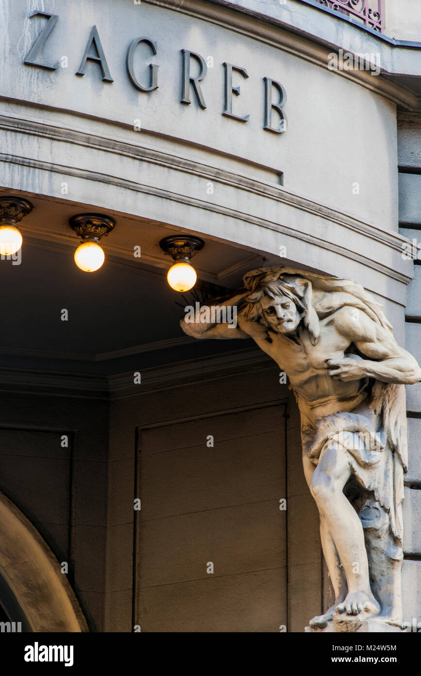 Détail d'un bâtiment de style art nouveau dans la rue Ilica, Zagreb, Croatie Banque D'Images