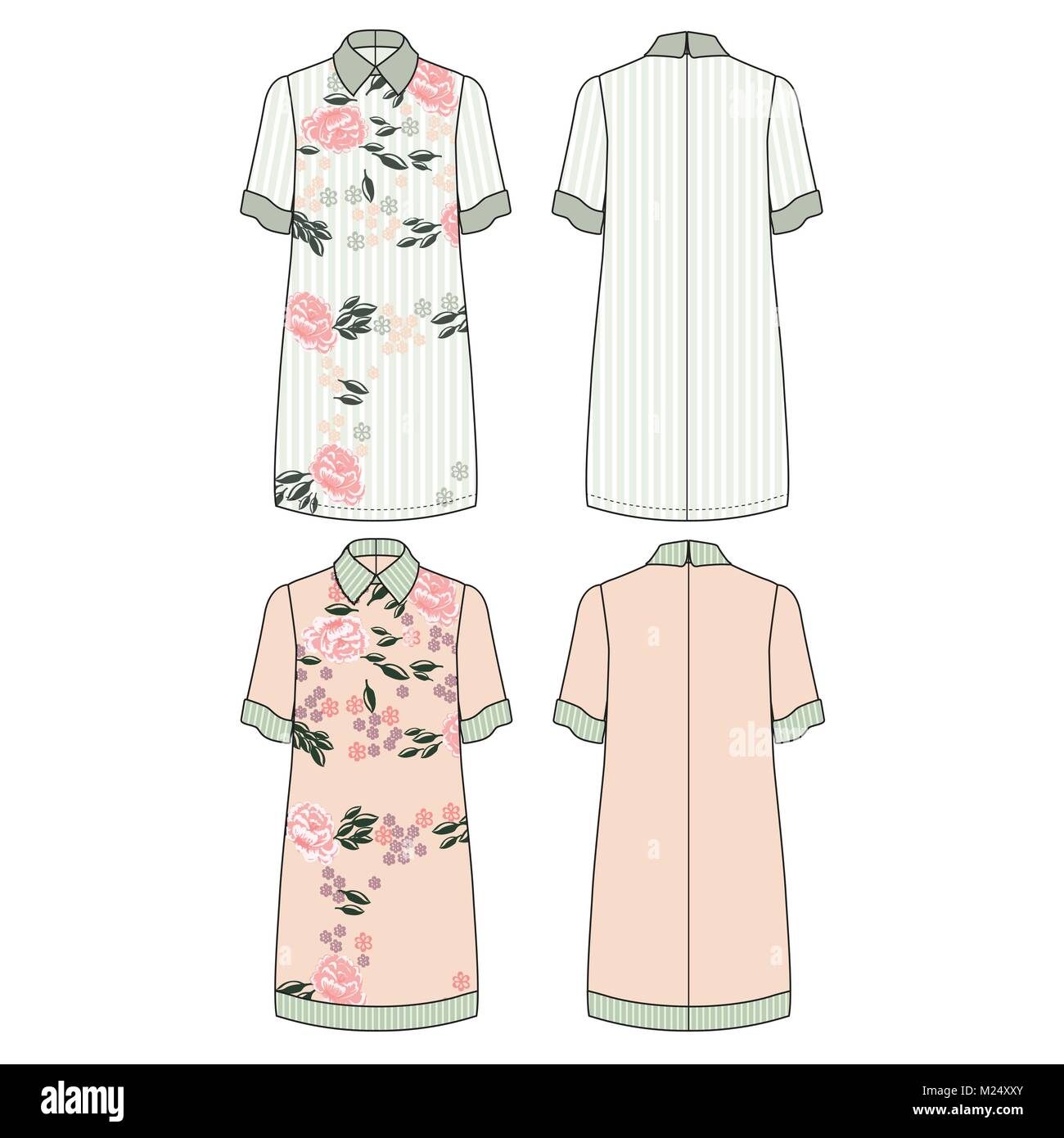 Dessin technique de cou robe chemise. Illustration de Vecteur
