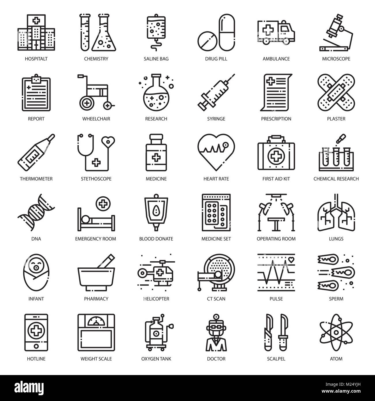Les soins de santé et médicaux, l'icône contour parfait pixel, isolé sur fond blanc Illustration de Vecteur