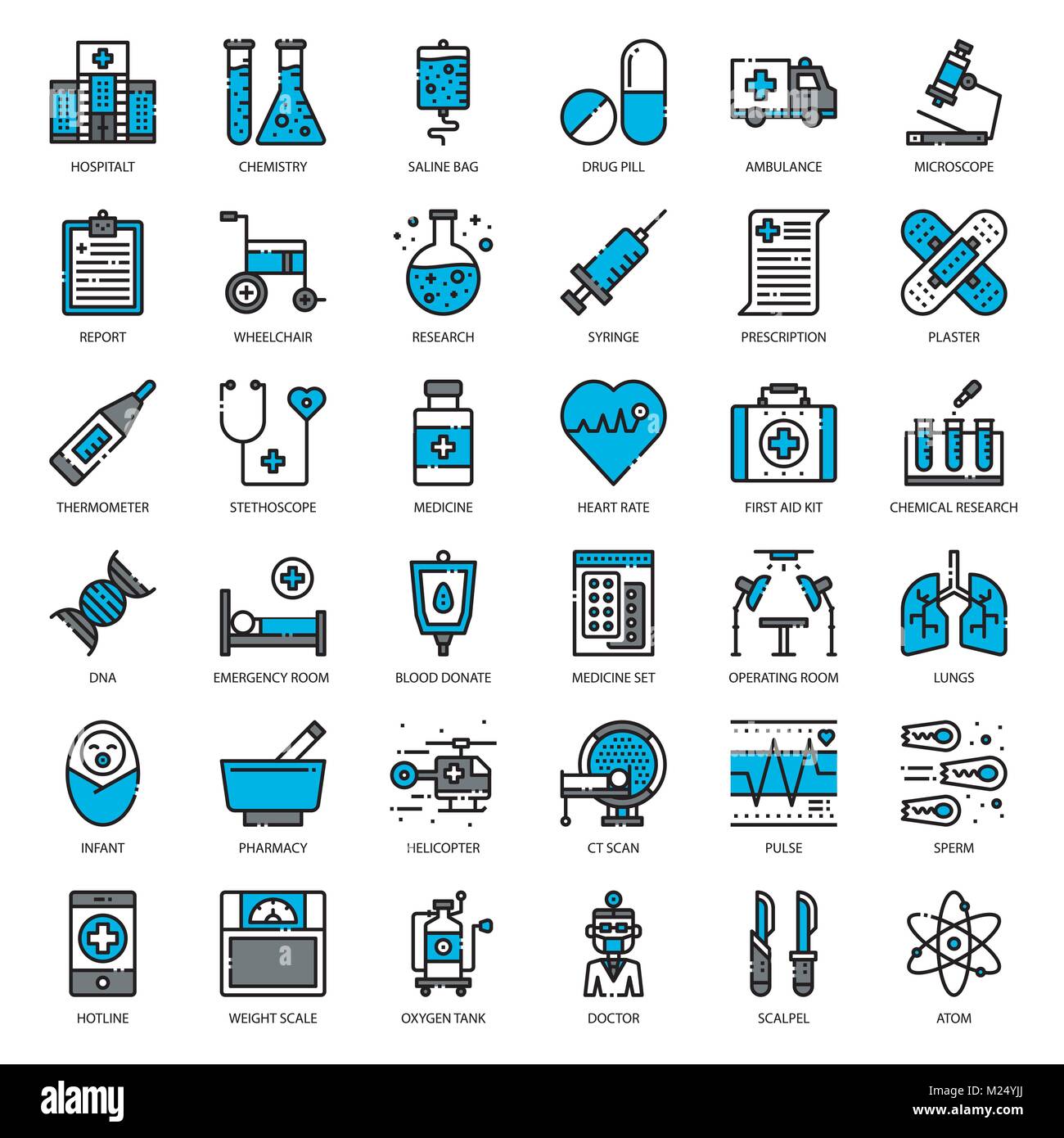 Les soins de santé et médicaux, parfaite icône contour pixel rempli, isolé sur fond blanc Illustration de Vecteur