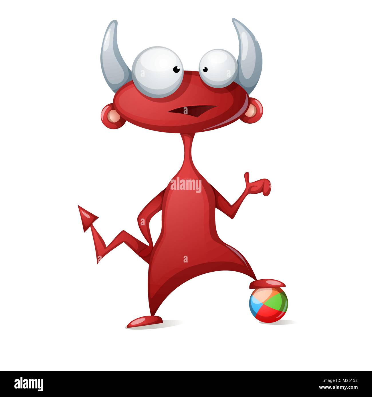Cartoon funny, cute devil - jouer au football, soccer illustration. Illustration de Vecteur