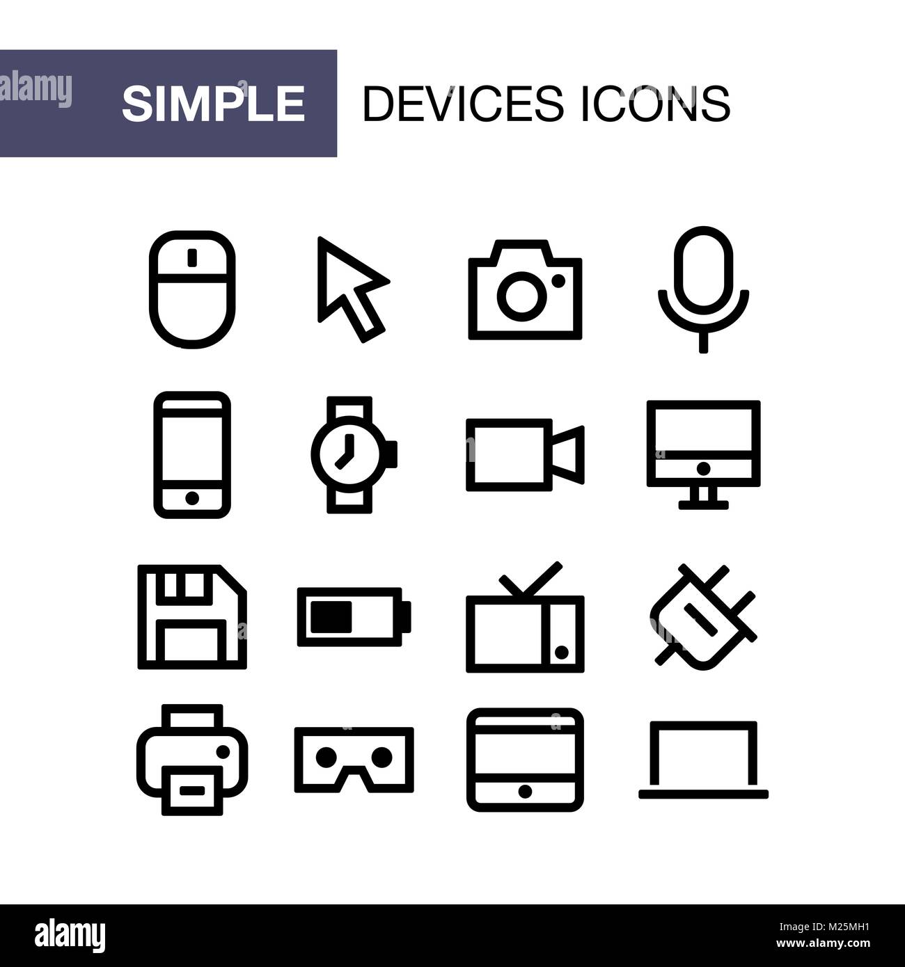 Ensemble d'icônes de périphériques pour la conception de l'interface utilisateur de style simple. Illustration de Vecteur