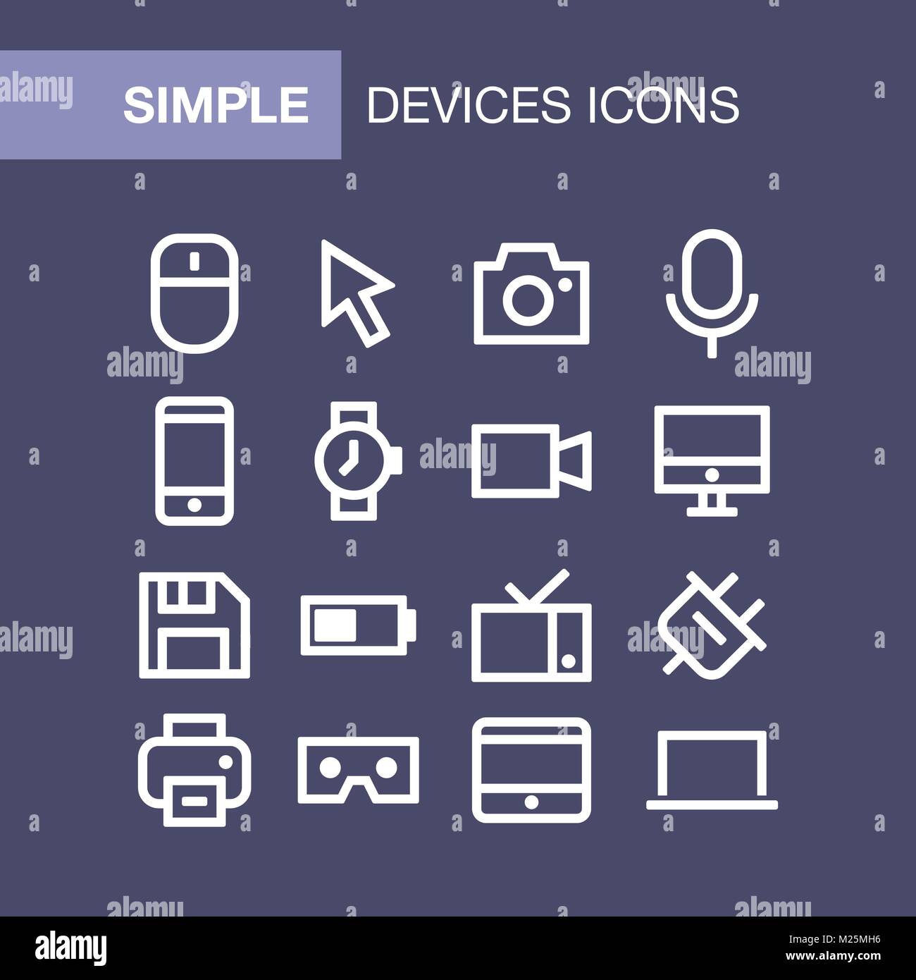 Ensemble d'icônes de périphériques pour la conception de l'interface utilisateur de style simple. Illustration de Vecteur