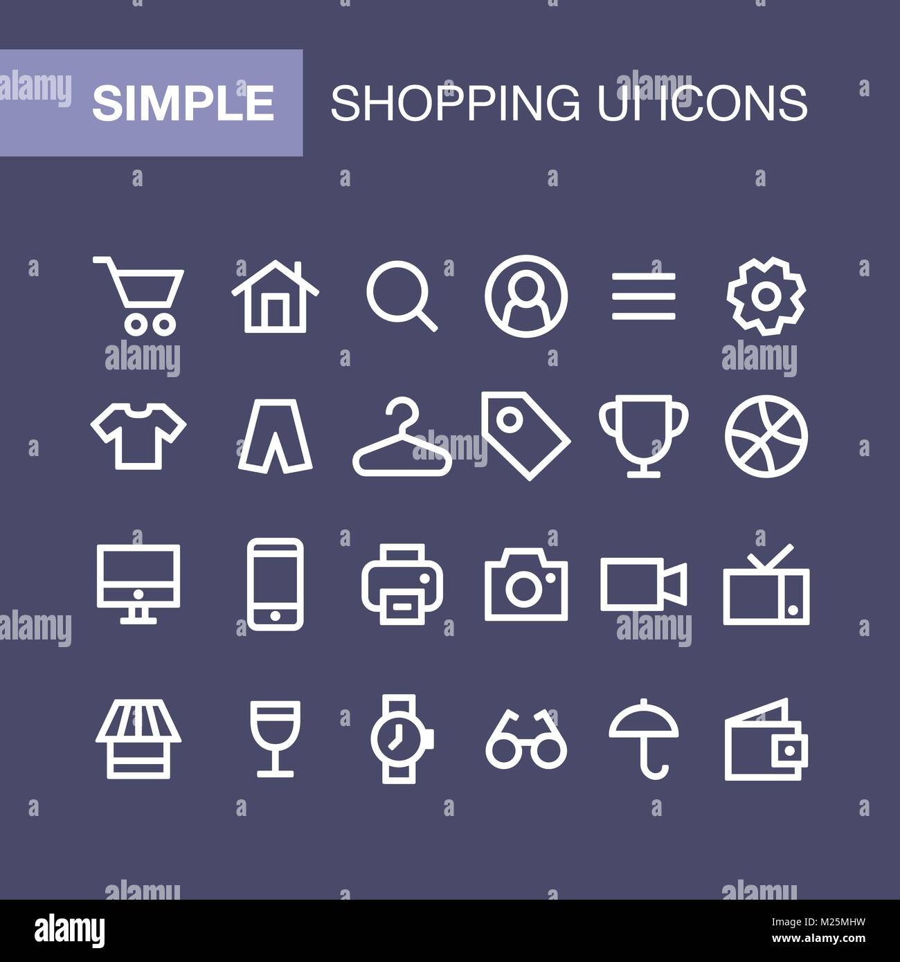 Ensemble de magasinage en ligne des icônes pour la conception de l'interface utilisateur de style simple. Illustration de Vecteur