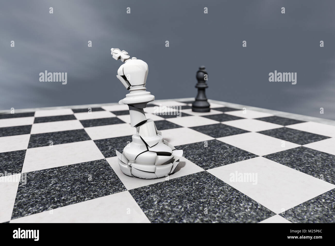 Checkmate,un roi sur un échiquier (rendu 3d) Banque D'Images
