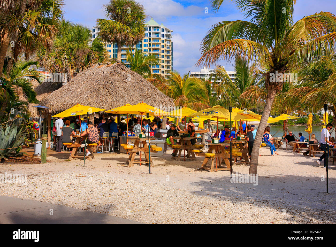 Les gens à o's Tiki Bar and Grill à Bayfront Park, Sarasota, FL, USA Banque D'Images