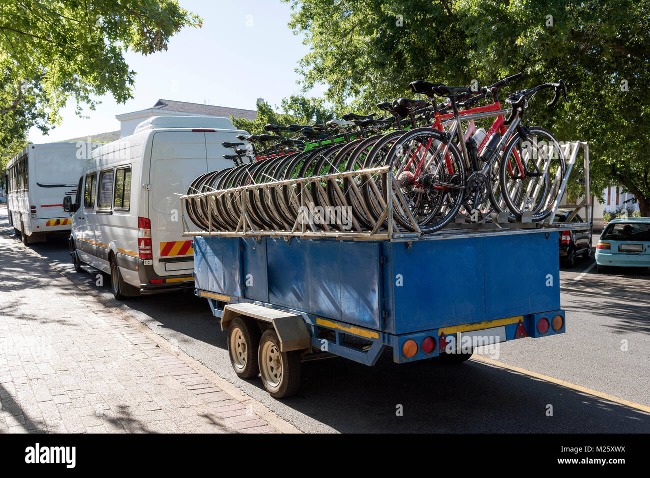 Vélos à louer sur une remorque, Stellenbosch, Western Cape Afrique du Sud Banque D'Images