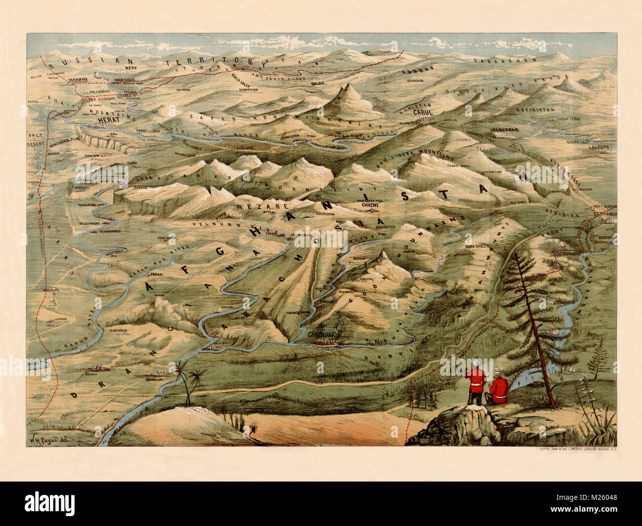 Carte de l'Afghanistan picturale vers 1910. Banque D'Images