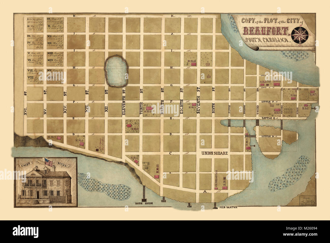 Carte historique de Beaufort, Caroline du Sud, circa 1865 Banque D'Images