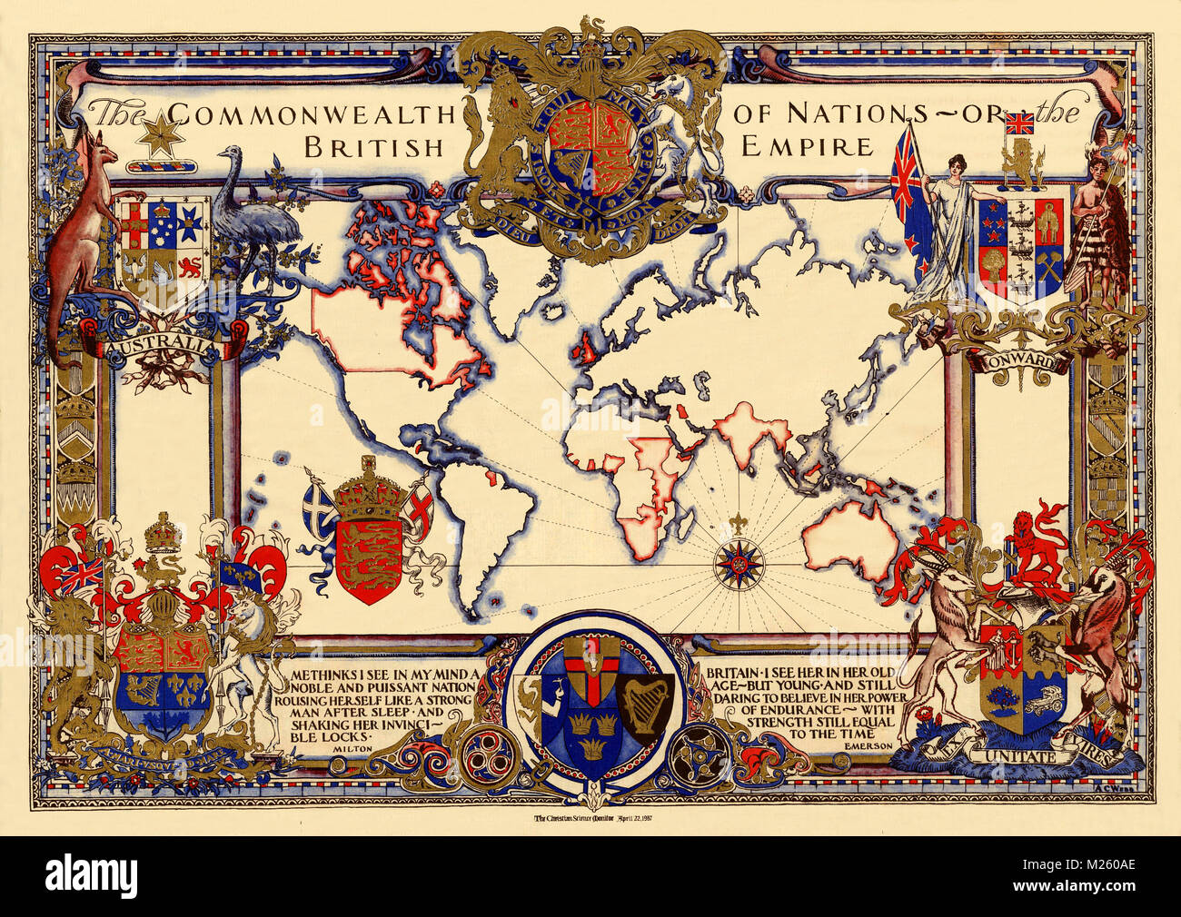 Carte historique de l'Empire britannique vers 1937. Banque D'Images